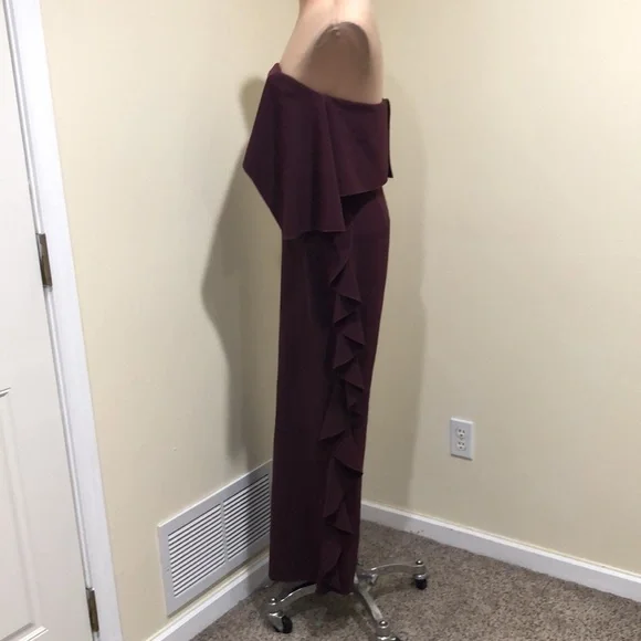 Alexis Kendall Wide Leg Jumpsuit Size Medium Maroon Red Ruffle Strapless